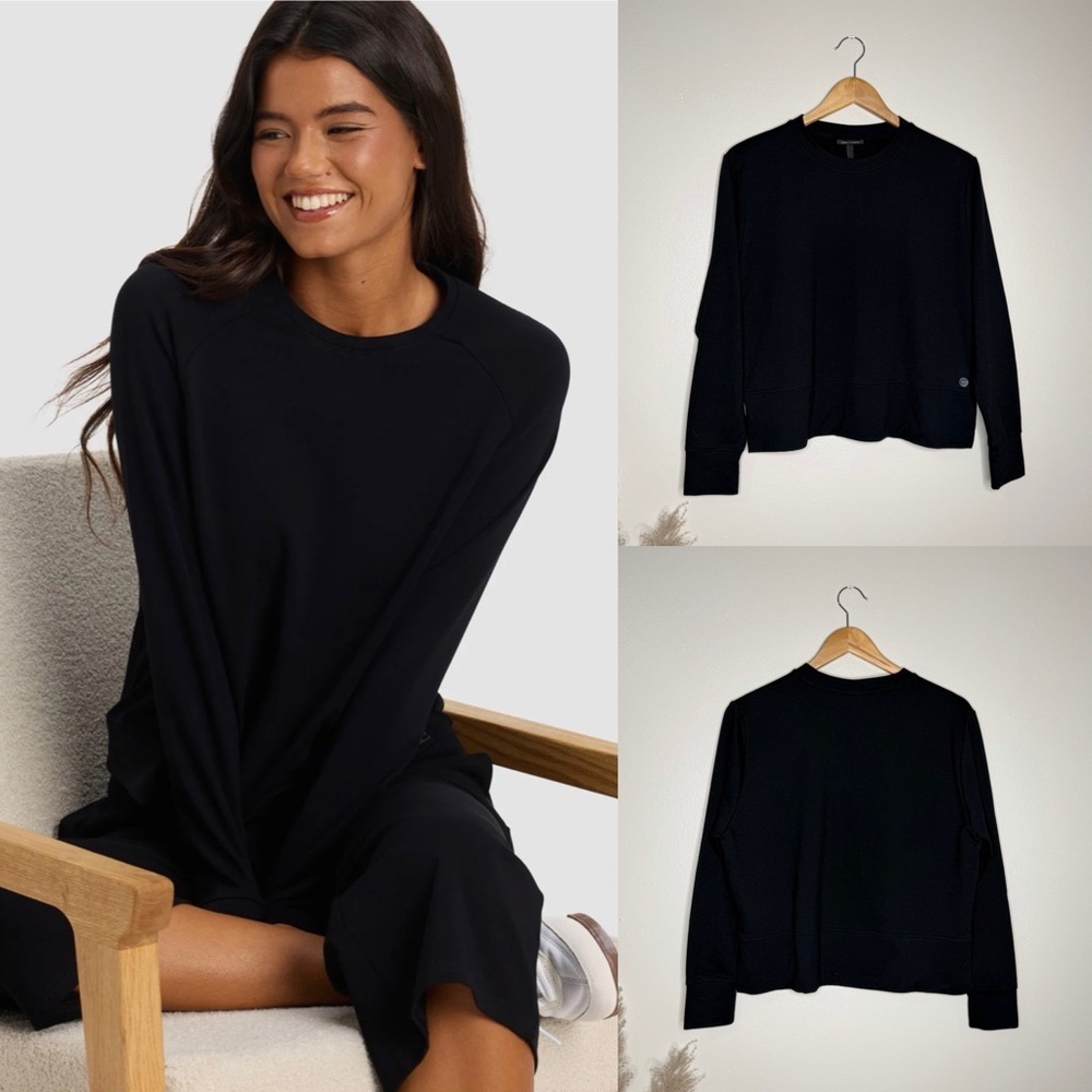 Cozy Earth | Women’s Brushed Bamboo Pulllover Crew in black, size small